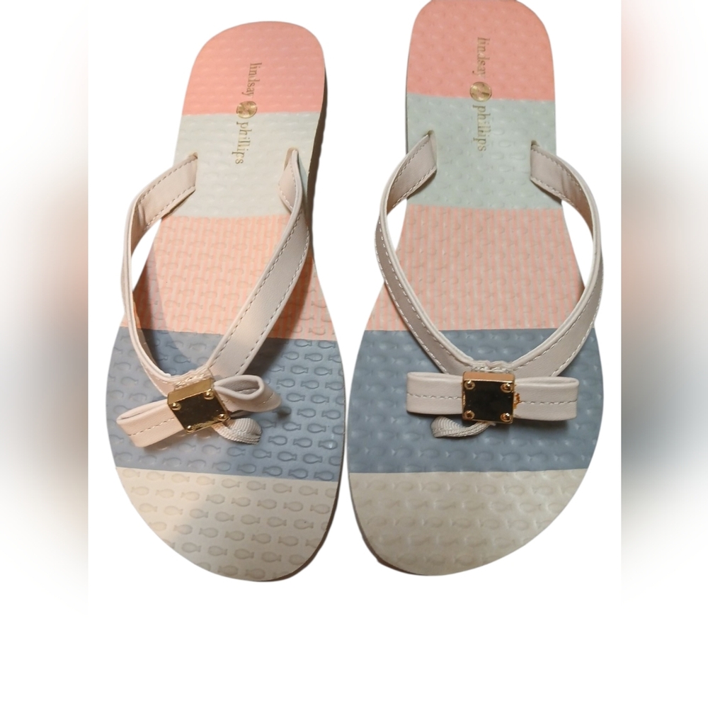 Lindsay Phillips -NWT, Switch Flops Model Katie, Pink, Gray,Beige, Bow W/Gold... - Picture 11 of 11